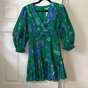 Green Floral Print Mini Dress